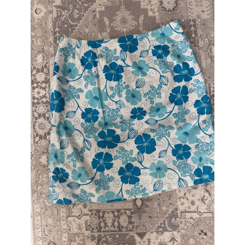 Lilly Pulitzer Vintage Floral Turtle A-Line Skirt Blue White Daisy Size 6